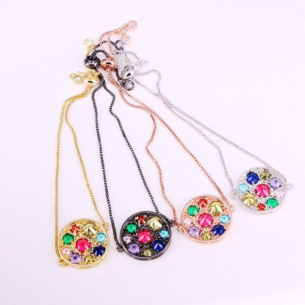 

link, chain 6pcs, rainbow fashion charm colorful zirconia bracelet, cz micro pave crystal round link jewelry gifts, Black