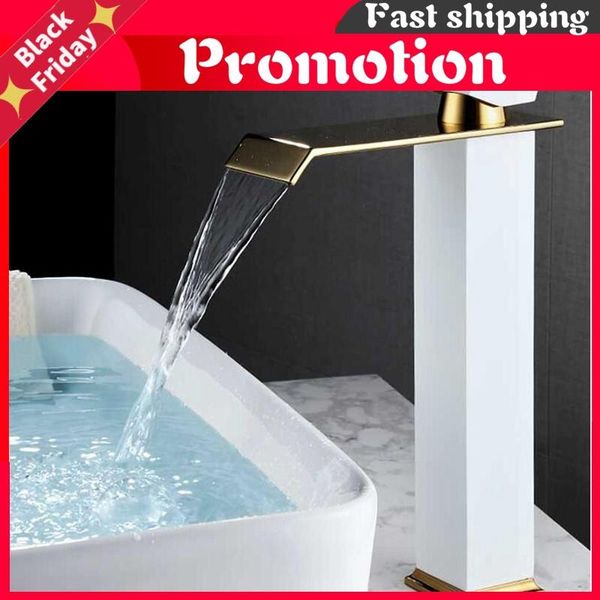 

basin faucet gold and white waterfall brass bathroom mixer tap cold sink faucets