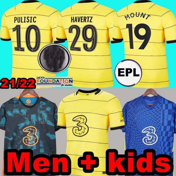 

cfc 2021 2022 soccer jerseys away yellow 21 22 football shirt kits kante pulisic havertz abraham odoi ziyech home 3rd men + kids giroud uni, Black;yellow