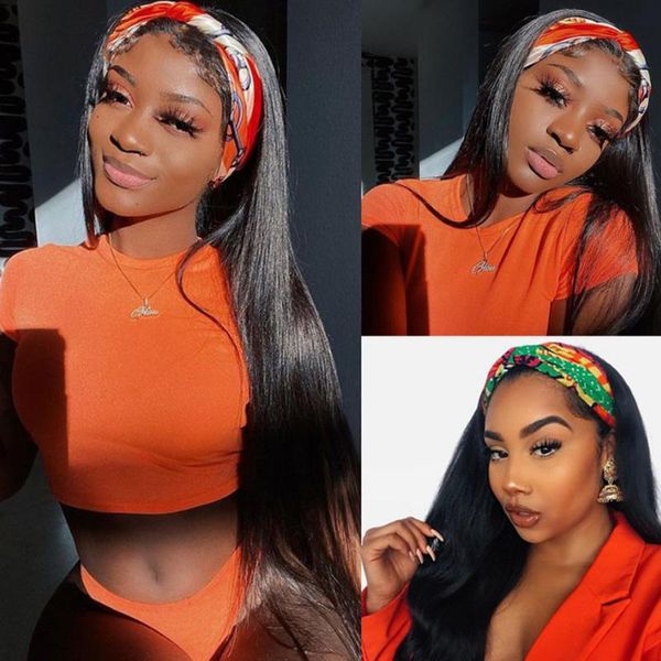 

lace wigs 32inch headband wig with scarf 100% human hair 30inch no glue brazilian ombre honey blonde highlight 4/27 machine made, Black;brown