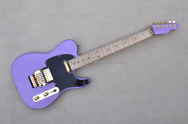 Фиолетовый корпус Электрическая гитара с золотым аппаратным и кленным шеей, черный пикер, предоставляют индивидуальные услуги