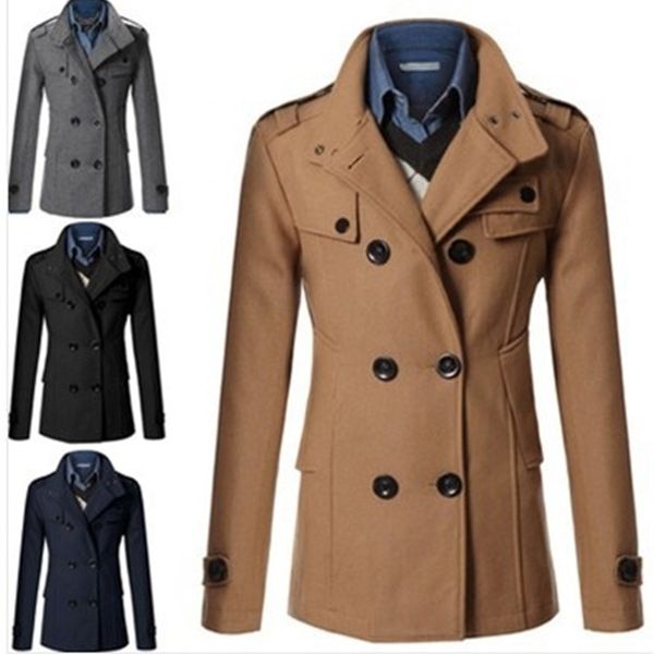 

Fashion Trench Coat Men Autumn Winter Jackets Stand Tall Long Coats Men's Windbreaker, Black
