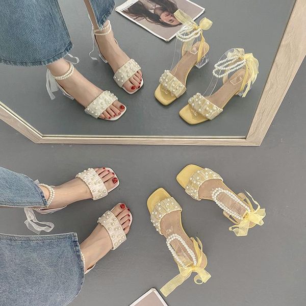 

sandals rhinestone fashion womens shoes 2021 suit female beige med strappy heels luxury black summer medium pearl lace up clear