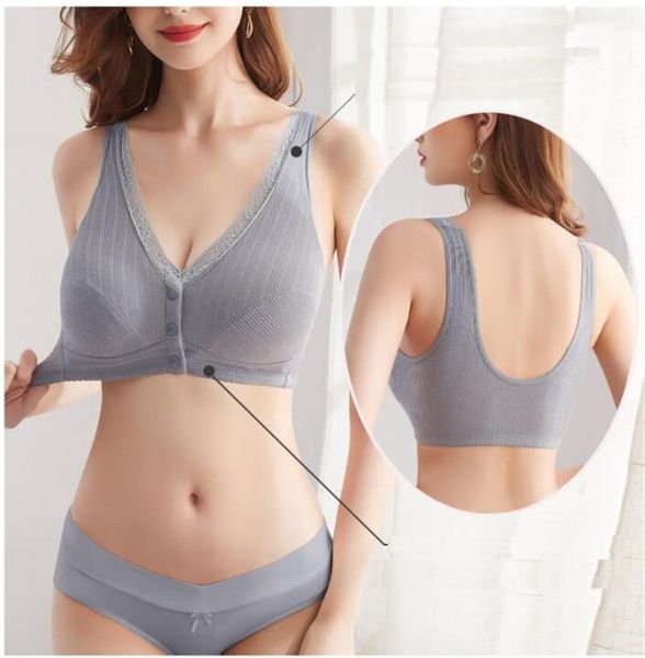 

yoga outfit comfortable cotton large size bra wireless bras for women mother lingerie lace front close t-back soft underwear