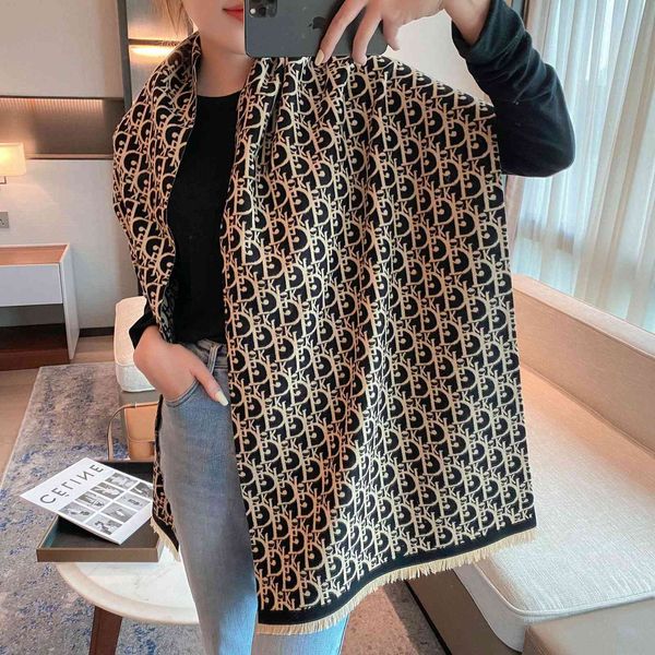 

design autumn and new imitation cashmere scarf tassel bib female korean jacquard warm thickened double-sided air conditioning shawl, Blue;gray