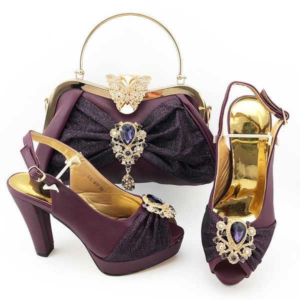 

summer arrival italian design purple color shoes and bag to match set nigerian high heels party d200505-4 sandals, Black