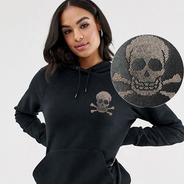 

factory price custom skull rhinestone heat transfers for clothing, White;black
