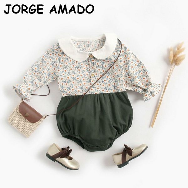 

rompers autumn baby girl bodysuit pastoral style floral long sleeve romper born clothes 0-3y e9109 ixzn, Blue