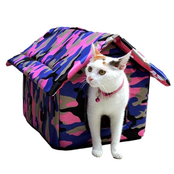 

pet house foldable bed with mat soft winter leopard dog puppy sofa cushion kennel nest cat for small medium dogs beds & furniture