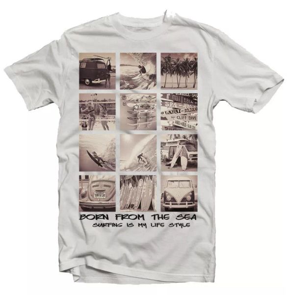 

Never Ending Summer Surfing Born form the Sea white t-shirt FN9336, White;black