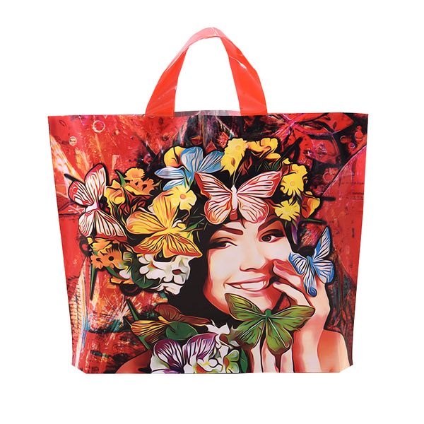 

50pcs/pack 2021 eco printing reusable shopping bag portable plastic packaging luxury gift bag custom logo apparel