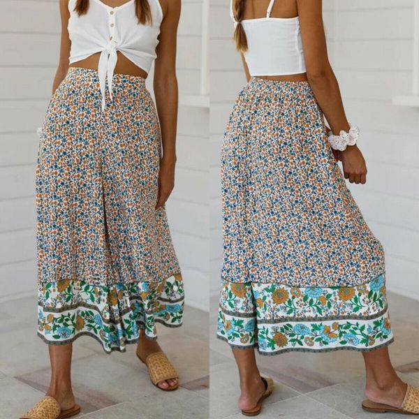 

summer fashion women baggy harem pants boho hippie wide leg gypsy yoga palazzo casual trousers floral print long loose women's & capris, Black;white