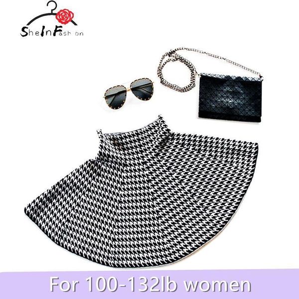 

spring autumn knitting woolen midi womens skirts high waist casual pleated elastic flared, Black