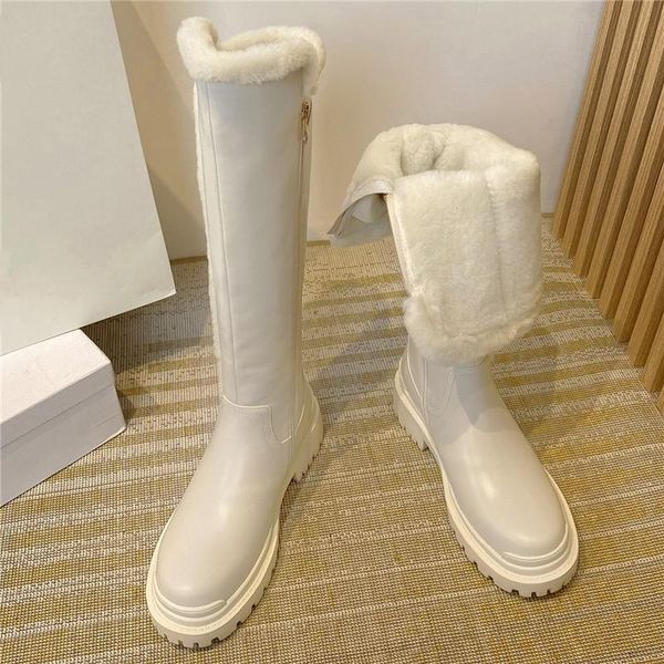 

boots morazora plus size 34-42 genuine leather women zipper thick fur knee high ladies warm winter snow fashion, Black