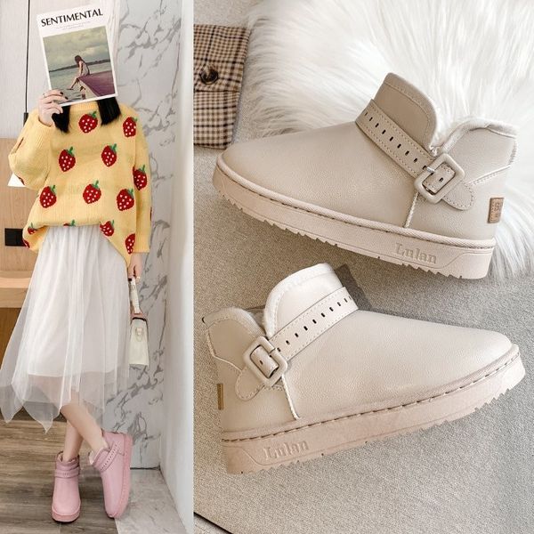 

boots women's ankle-boot flat platform, women's shoes snow with teddy, slip-on and strap-on, large size xytz, Black