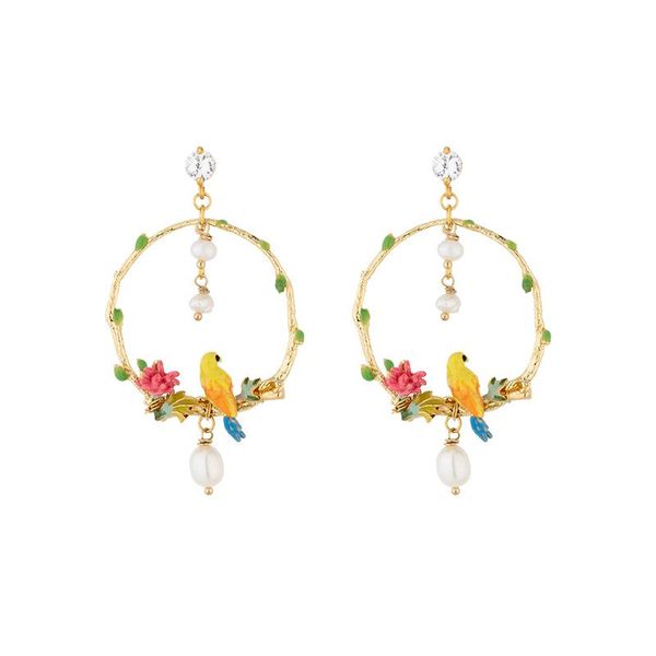 

dangle & chandelier jaeeyin 2021 fashion personality unusual enamel bird flower earrings autumn colorful elegant temperment exquisite charm, Silver