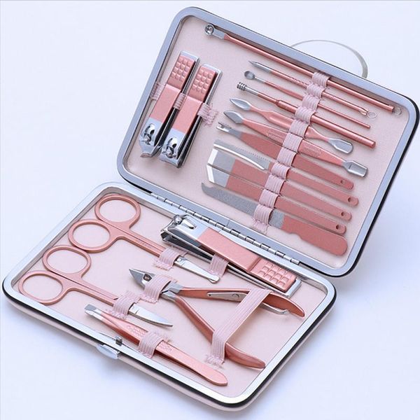 

18/16/12/10/7pcs manicure stainless steel nail clippers pedicure set portable travel hygiene kit cutter tool dropship1