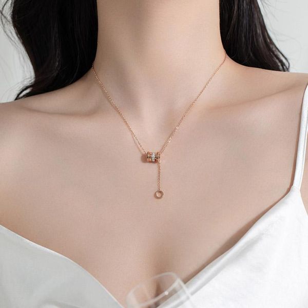 

pendant necklaces poxam luxury classic roman numerals crystal chain necklace for women kpop stainless steel 2021 trendy jewelry, Silver