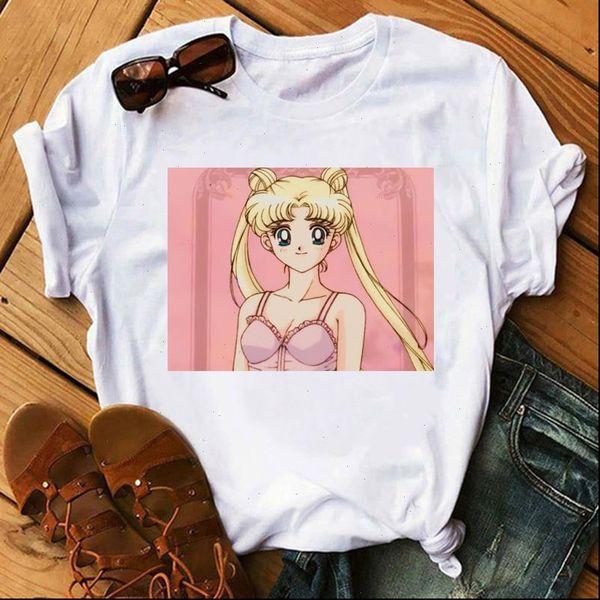 

sailor moon summer fashion women t shirt harajuku cute ulzzang girls cartoon tees, White