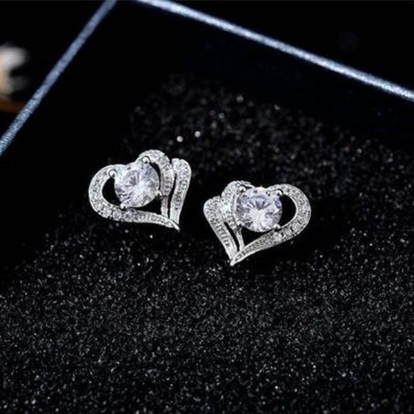 

stud fashion heart earrings with cubic zirconia luxury accessories daily wear temperament women jewelry, Golden;silver