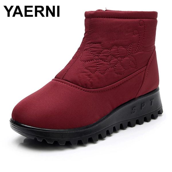 

boots yaerni women 2021 waterproof non-slip winter warm flat fur ankle for mother snow plus sizee1232, Black