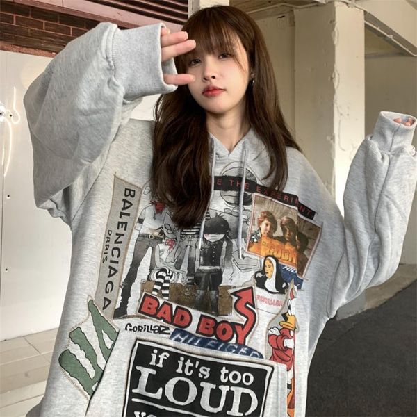 

women's hoodies & sweatshirts harajuku oversize hoodie hip hop streetwear women 90s aesthetic vintage gothic korean fashion sweatshirt, Black