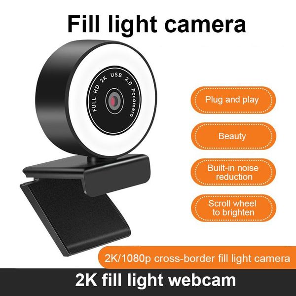 

webcams computer camera webcam 1080p 2k 500w pixels auto focus hd fill light web cam with mic led for youtube live