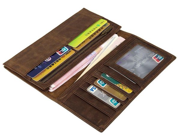 

leather long men's wallet retro card case holder wallets, Red;black