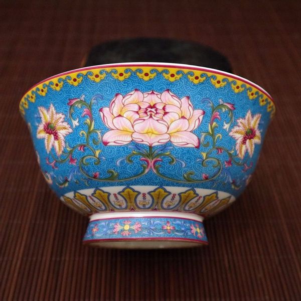 Jingdezhen porcelana esmalte flor padrão alta foot tigela coleção ornamentos