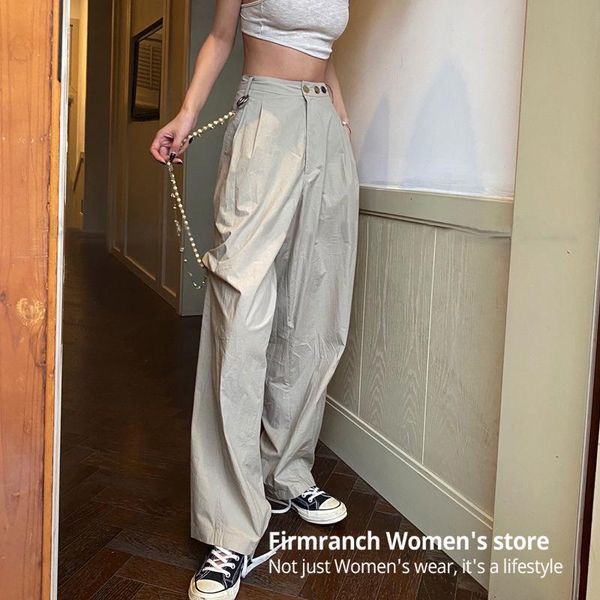 

women's pants & capris firmranch 2021 women/ girls floor length stylish long loose cargo chain asymmetrical pleated high waist vibe cau, Black;white