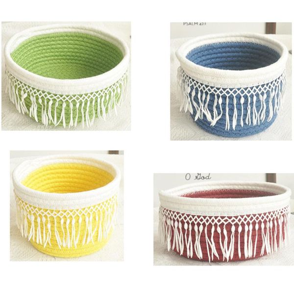 

storage baskets cotton rope weaving nordic home sundries baby toys candy tassels storages basket deskorganizer box