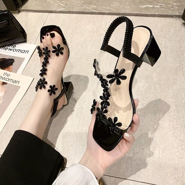 

dress shoes block heels high heeled sandals woman suit female beige clear all-match med chunky high-heeled black comfort girls n 6