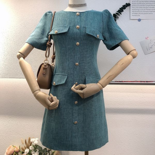 

dress summer clothes for women puff sleeve woolen vintage french casual slim office ladies elegant tweed mini party robe u1s8, Black;gray