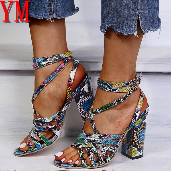 

sandalias mujer women's ladies fashion snakeskin snake high heels cross sandals casual shoes dropship 35-43, Black