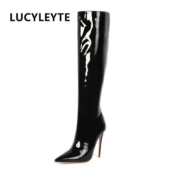 

boots 2021 european and american style patent leather fashion pointed super high heel large size matte winter women, Black