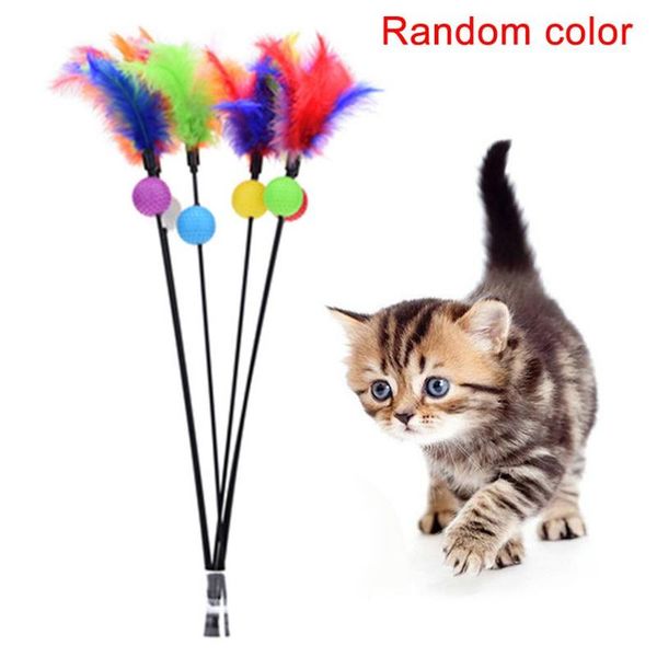 

cat toys pet kitten teaser feather ball play rod wand stick funny interactive toy plastic supplies