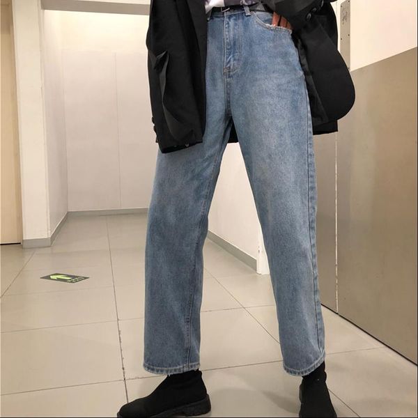 

women's jeans 2021 boyfriend korea ulzzang harajuku style retro loose high waist old denim trousers straight, Blue