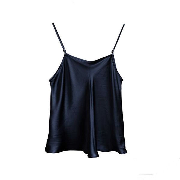 

100% bombyx mori silk surface suspender vest classic versatile silk top, Black;white