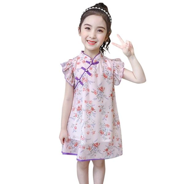 

girl's dresses girls cheongsam dress floral party for kids girl chinese style child casual clothes, Red;yellow