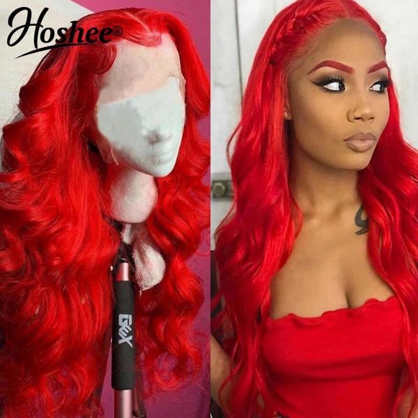 

30inch body wave red wig peruvian colored human hair wigs lace front remy for women 200%1, Black;brown