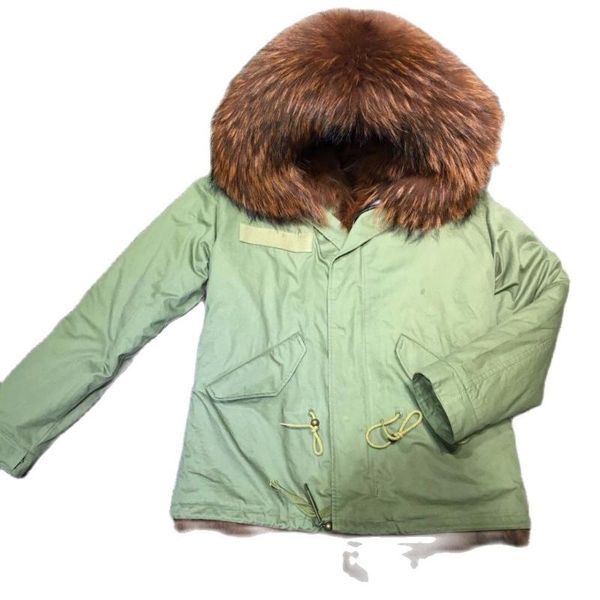 

women's fur & faux mhnkro 2021 offee color natural coat winter men brown big collar khaki parka, Black