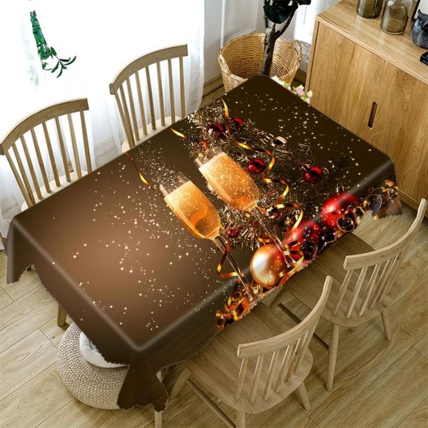 

3d christmas tablecloth champagne wine and dog festive pattern thick cotton cloth rectangular round table for