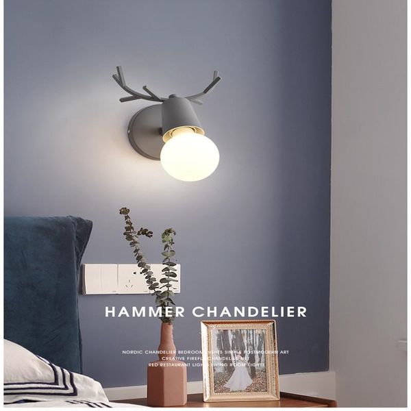

wall lamp 5w e27 black/white/gray nordic modern minimalist bedside creative antler living room background light