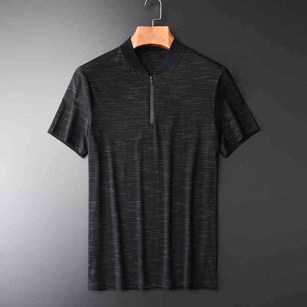 

tee shirt shirt yarn dyed summer fashion zipper placket comfortable ventilate short sleeve men's t-shirts plus size 4xl, White;black