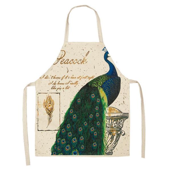 

aprons 1pcs peacock printed kitchen apron for woman home cooking baking coffee shop cleaning accessory cotton linen bib dress