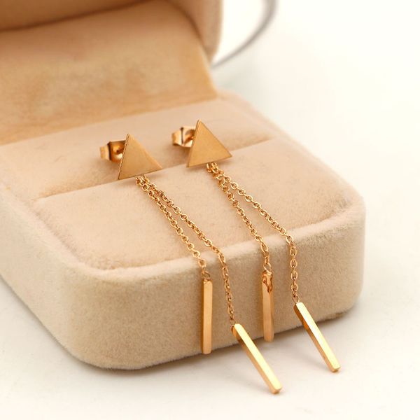 

e3-405 titanium steel rose gold triangle earrings for women, Golden