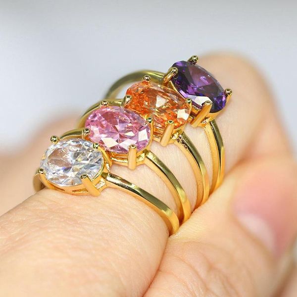 

cluster rings double fair wedding ring for women simple classic oval candy stone zircon light gold color engagement gift fashion jewelry r86, Golden;silver