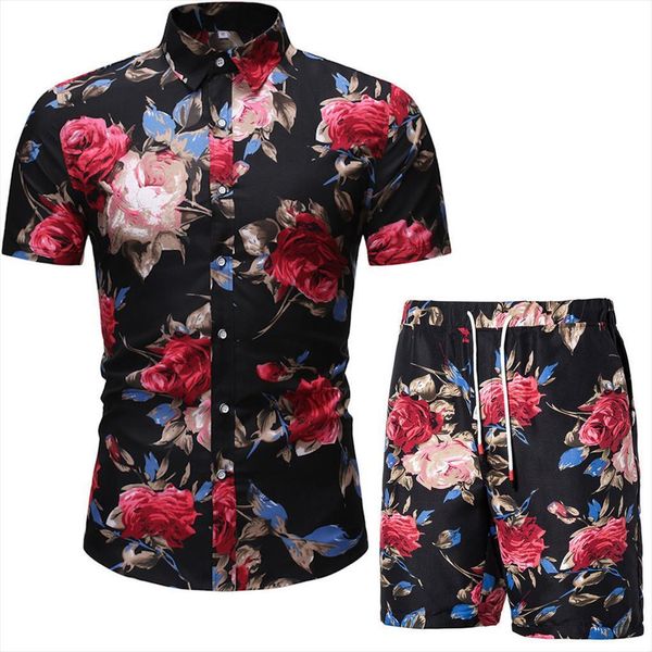 

hawaiian shirt beach shorts men tracksuit summer suit flower printed set plus size clothings 2 piece sets vacation outfits 3xl, Gray