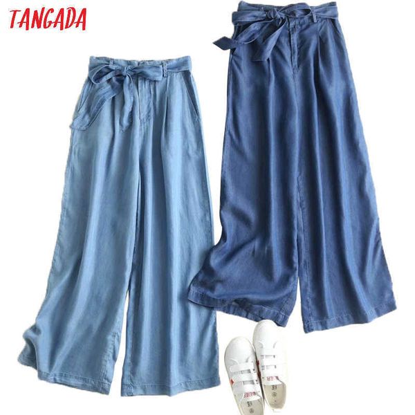 Tangada donna jeans denim larghi pantaloni con gamba larga papillon tasche con fusciacca donna casual elegante pantaloni streetwear mujer 2P08 210609
