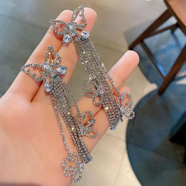 

dangle & chandelier exaggerate fashion 2021 trend luxury women earring high class unusual sweet zircon butterfly tassels drop earrings, Silver